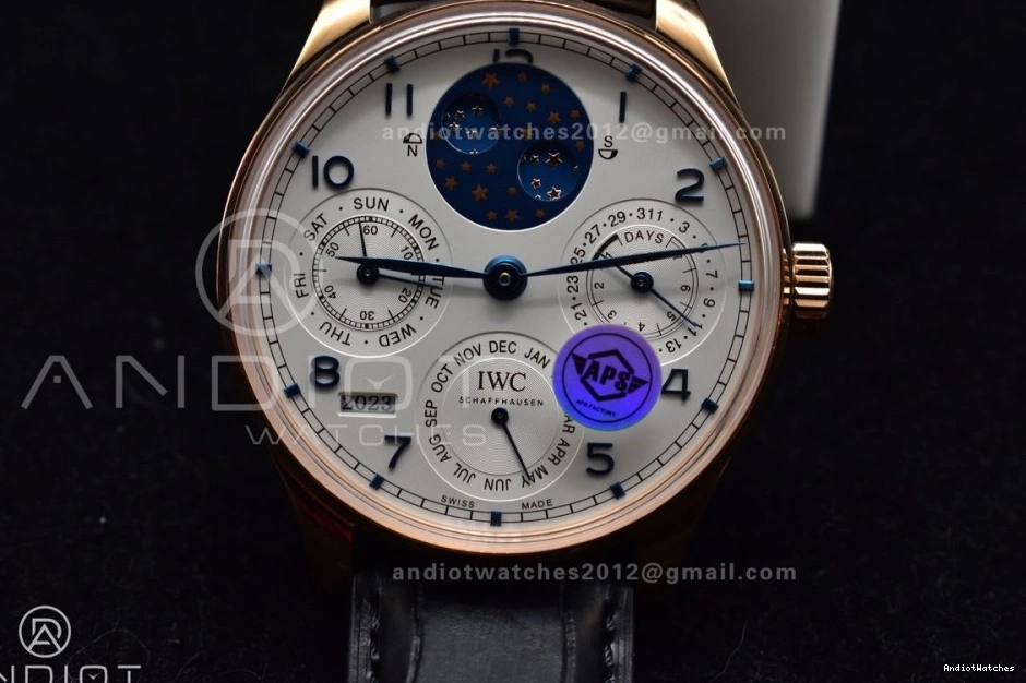 Best Perpetual RG Edition Strap Dial BestValue White Clone Calendar Black on APSF 1:1 Portugieser 1018 5033 A52610 Leather 0427